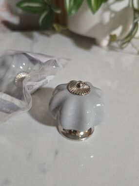 liberty Gray Ceramic Pumpkin Cabinet Knob with Gold Accent